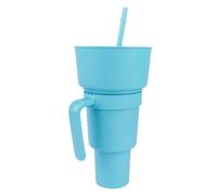 Qudinip Gobelet à Boisson 2 en 1 à Grande Ouverture en Plastique avec Paille, Gobelets en Plastique à Double Paroi pour Cinéma, Maison, Voyage, Sac à Dos, Voiture (Bleu clair)