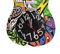 Qudinip Horloge Murale de Simulation de Guitare, Style Rétro élégant, Heure Précise pour Salon et Bureau, Décoration Intérieure (Guitare 5680CC avec Support)
