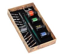 Qudinip Kit de Stylos Plongeurs, Outil D'écriture élégant et Durable pour la Calligraphie et le Dessin avec 10 Plumes et 5 Encres 24 X 13,5 X 4,3 Cm (SP249035 vert foncé (tige vert foncé + stylo en)