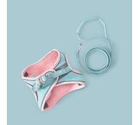 Qudinip Laisse de Harnais pour Chat, Bande Réfléchissante, Réglable, Douce et Légère pour Chats et Chiens, en Polaire en Peau de Cerf, Laisse de 4,9 Pieds (Rose et Bleu S, Convient pour 0 à 2 kg/0 à