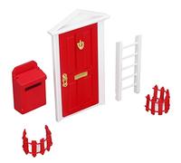 Qudinip Mini Ensemble de Portes en Bois avec Une Fabrication Exquise pour Maison de Poupée Miniature, Porte Féerique à Petites Dents, échelle 1:12, Matériau en Bouleau (Rouge)