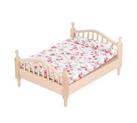 Qudinip Mini Lit Double pour Maison de Poupée 1:12, Meubles Miniatures aux Détails Exquis avec Tissu en Bois de Bouleau, pour Maison de Poupée, Cadeaux d'anniversaire pour Enfants