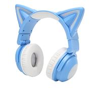 Qudinip Oreillette de Chat Bluetooth, Casque D'écoute Mignon et Réglable, sans Fil, LED, pour Enfants, Adolescents et Amoureux des Chats, Matériau ABS (Bleue)
