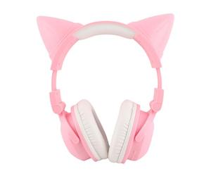 Qudinip Oreillette de Chat Bluetooth, Casque D'écoute Mignon et Réglable, sans Fil, LED, pour Enfants, Adolescents et Amoureux des Chats, Matériau ABS (Rose)