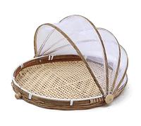 Qudinip Panier en Jonc de Mer, Panier Rond en Maille tissé à la Main avec Couvercle Anti-mouches pour Fruits, Légumes, Viande, Fromage, Pique-nique, Jardin, Terrasse, Diamètre 30 Cm, 35 (30 cm)