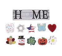 Qudinip Panneau de Bienvenue en Bois, Décoration Murale Suspendue, 10 Icônes Interchangeables pour Décoration de Porche, Cadeau de Pendaison de Crémaillère