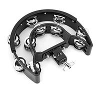 Qudinip Tambourin Demi-lune ABS Durable, Double Rangée de Jingles Métalliques, Instrument Portatif pour Musiciens et Artistes (Noire)