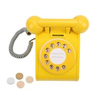 Qudinip Téléphone de Simulation en Bois, Jouet de Téléphone à Cadran Rétro pour Enfants avec Cadran Rotatif, Jouet D'éducation Précoce pour d'anniversaire, Rose à L'ancienne (Jaune)