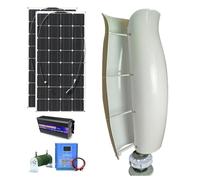 qudkdhs Kit d'éolienne 3 KW 12 V 24 V 48 V à axe Vertical avec 2 Panneaux photovoltaïques 100 W et onduleur 3 000 W, système Hybride éolien-Solaire (Blanc, 24 V)