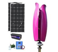 qudkdhs Kit d'éolienne 3 KW 12 V 24 V 48 V à axe Vertical avec 2 Panneaux photovoltaïques 100 W et onduleur 3 000 W (Violet, 24 V)
