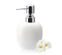 Qudubuy Distributeur de savon ovale en céramique de 450 ml avec pompe rechargeable pour savon liquide, shampooing, lait de bain pour hôtel moderne, maison, salle de bain et cuisine (blanc)