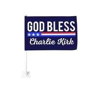 Que Dieu bénisse Charlie Kirk. Repose en paix. Drapeau de voiture double face 12x18 - Panneau à accrocher à la vitre