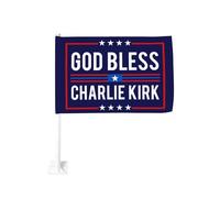 Que Dieu bénisse Charlie Kirk. Repose en paix. Drapeau de voiture double face 12x18 - Panneau à accrocher à la vitre