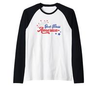 Que Dieu bénisse l'Amérique Le 4 Juillet Drapeau américain Manche Raglan