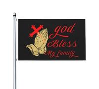 Que Dieu Jésus bénisse ma famille - Drapeau d'extérieur 90 x 150 cm, double face, résistant à la décoloration, idéal pour le jardin, la chambre ou comme cadeau.