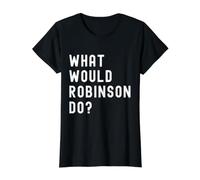 Que Ferait Robinson? T-Shirt Graphique avec Valeur, Femme, Noir, S