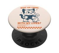 Que suis-Je en Train de Faire de ma Vie ? Dessin animé de Chat drôle PopSockets PopGrip Adhésif