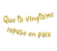 Que ta vingtaine repose en paix Bannière de Paillettes d'Or Bannière d'Anniversaire de 20 ans Décorations d'Anniversaire pour l'intérieur et l'extérieur Fête à Thème