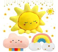 Queekay 3 Pcs Coussins en Forme de Soleil Arc-en-Ciel Nuage Lune Étoile Oreiller Décoratif Mignon Oreiller en Peluche Doux pour Pépinière Chambre d'enfant (Arc-en-Ciel, Nuage, Soleil)