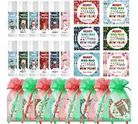 Queekay Coffret Cadeau de Père Noël Baumes à Lèvres avec Cartes de Vœux et Sachets en Organza Hydratation des Lèvres Sèches 24 Heures Cadeau de Nouvel An pour Ami Famille Collègue Employé(12 Sets)