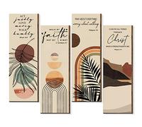 Queekay Lot de 4 plaques murales bohème avec versets de la Bible - Décoration murale en bois à suspendre - Décoration moderne - Peinture murale abstraite pour la maison, la cuisine, la ferme