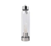 Queemie Clair Quartz Cristal Eau Bouteille, Acier Inoxydable Verre Blanc Pierre Précieuse Obélisque Baguette Énergie Coupe Sport Tasse, Naturel Bien-être Guérison 550ml