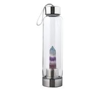 Queemie Colorée Quartz Cristal Eau Bouteille, Acier Inox Verre Multicolore Pierre Précieuse Obélisque Baguette Énergie Tasse Coupe de Sport, Naturel Bien-être Guérison 550ml