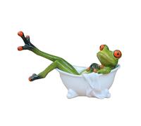 Queemie Créatif Résine Grenouilles Figurines, Drôle Mascotte Grenouille Allongée dans la Baignoire Artisanat Sculptures Statues pour Maison Bureau Salle de Bain Décorations Cadeaux