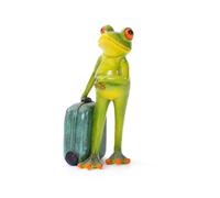 Queemie Créative Voyage Grenouille Debout avec Valise Verte Figurines, Mascotte Grenouille Voyageur Artisanat Sculpture Statue pour Tourisme Enthousiasme Noël Anniversaire Cadeaux