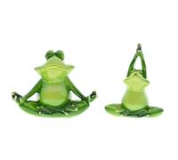 Queemie® Lot de 2 statues de grenouilles de yoga créatives, 2 différentes poses de yoga en forme de grenouille, mascottes, animaux, méditation, grenouilles en résine