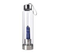 Queemie Naturel Saphir Cristal Verre Eau Bouteille, Pierre Précieuse Centre Infusé Bleu Marine Quartz Sports Coupe Obélisque Baguette Énergie Coupe pour Guérison Bien-être