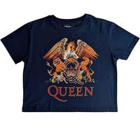 Queen Crop Top T Shirt Classic Crest Band Logo Official Denim(Large)