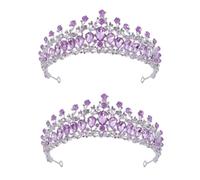 Queen Crown, 2pcs Hingestone Wedding Crowns and Tiaras Princess Crown Zinc Alloy Exquis Rhingestone Bride Crown Bride Brind Band pour Prom Costume Party (Silver and Purple)