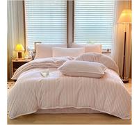 Queen Flannel Striped Comforter Cover Winter Warm 4 Pcs,Reversible Plush Breathable Soft Duvet Cover Set,Luxury Velvet Washable Bedding Set Includes 1 Duvet Cover 1 Flat Sheet 2 Pillow Shams