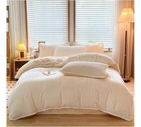 Queen Flannel Striped Comforter Cover Winter Warm 4 Pcs,Reversible Plush Breathable Soft Duvet Cover Set,Luxury Velvet Washable Bedding Set Includes 1 Duvet Cover 1 Flat Sheet 2 Pillow Shams