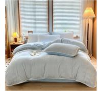 Queen Flannel Striped Comforter Cover Winter Warm 4 Pcs,Reversible Plush Breathable Soft Duvet Cover Set,Luxury Velvet Washable Bedding Set Includes 1 Duvet Cover 1 Flat Sheet 2 Pillow Shams