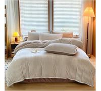 Queen Flannel Striped Comforter Cover Winter Warm 4 Pcs,Reversible Plush Breathable Soft Duvet Cover Set,Luxury Velvet Washable Bedding Set Includes 1 Duvet Cover 1 Flat Sheet 2 Pillow Shams