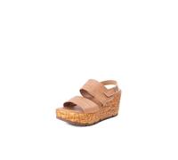 QUEEN HELENA Chaussures compensées en Cuir Sandales Hautes avec Bracelet Femme AB001, Camel, 41 EU