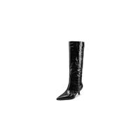 QUEEN HELENA K5024 Bottes hautes avec talon bas fin pour femme | Tige haute, bout effilé, talon moyen de 5 cm et finition brillante lisse ou effet reptile