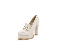 QUEEN HELENA Mocassins à talons hauts élégants avec plateau femme K3246, beige, 38 EU