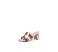 QUEEN HELENA Sabot ZM9682 Sandales à talons moyens décontractées pour femmes, Blanc et marron., 40 EU