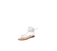 QUEEN HELENA Tongs à l'esclave Sandales plates avec lacets décontractées pour femme Y5017, Blanc, 37 EU