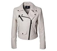 QUEEN HELENA Veste en cuir synthétique style clous, courte, avec rivets, veste motarde confortable, décontractée, légère pour femme Y3005, beige, L