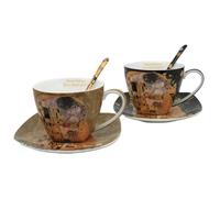 Queen Isabell Klimt The Kiss Set de 2 tasses en porcelaine avec cuillères 250 ml | Porcelaine délicate | Boîte cadeau élégante avec motif artistique de Gustav Klimt | Porcelaine