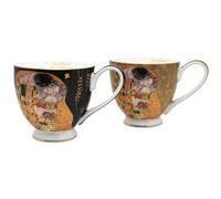 Queen Isabell Lot de 2 mugs géants 500 ml Porcelaine Gustav Klimt Le Baiser Design Élégant Coffret cadeau décoratif Grande capacité pour les amateurs d'art et les fins gourmets