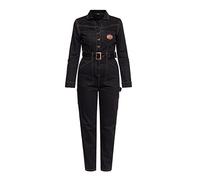 Queen Kerosin Combinaison de travail pour femme - Vintage - Denim - Coupe droite - Manches longues - Une pièce, Noir , S Slim