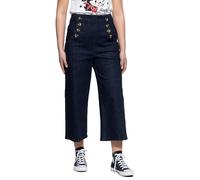 Queen Kerosin Jean capri 7/8 pour femme - Style vintage - Taille haute - Boutonnière, bleu foncé, 27W taille courte