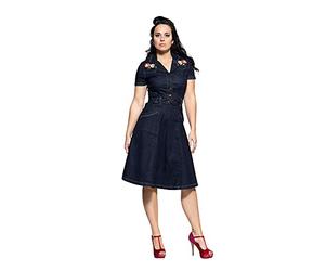 Queen Kerosin Robe en jean pour femme - Coupe droite - Western - Broderie