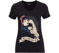 Queen Kerosin T-shirt à manches courtes avecit grand imprimé vintage sur le devant QK120066 Noir XL