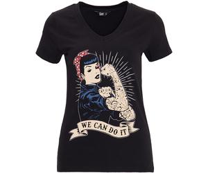Queen Kerosin T-shirt à manches courtes avecit grand imprimé vintage sur le devant QK120066 Noir XL